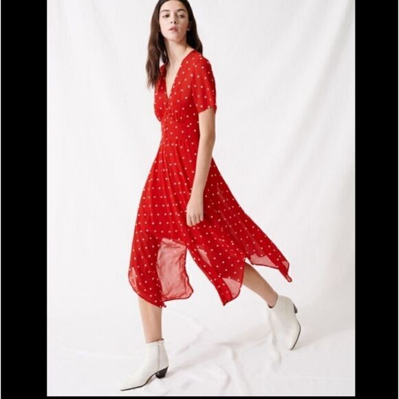 MAJE Raola Dress Red Floral Embroidered Midi - Picture 1 of 16